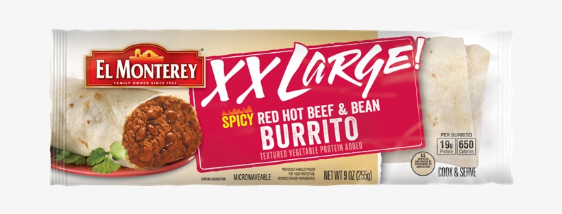 Xxl Spicy Red Hot Beef Bean Burrito - El Monterey Egg, Bacon & Cheese Breakfast Taquitos, transparent png #251283