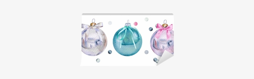 Set Of Watercolor Christmas Glass Balls With Bows And - Christmas Day, transparent png #254255