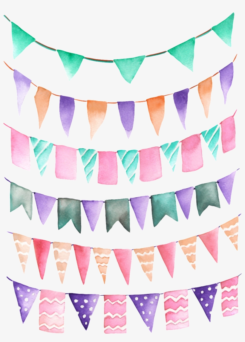 Colourful Coloured Flags - Flags Garland Watercolor, transparent png #254645