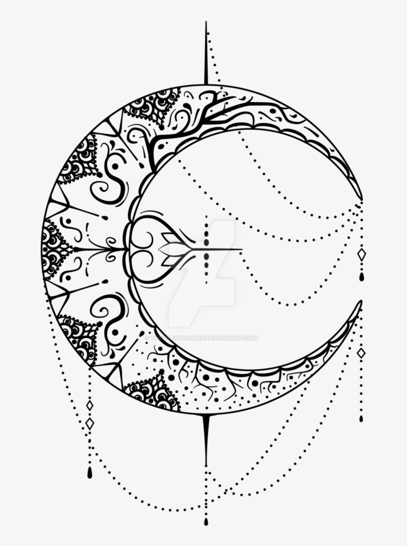 Crescent Moon And Sun Tattoo Tumblr - Moon Black And White Mandala, transparent png #256397