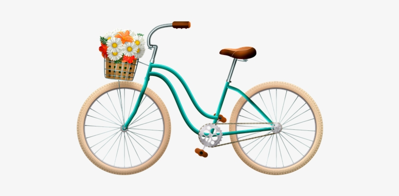 Bicycle, Basket With Flowers - Bicycle, transparent png #2502396