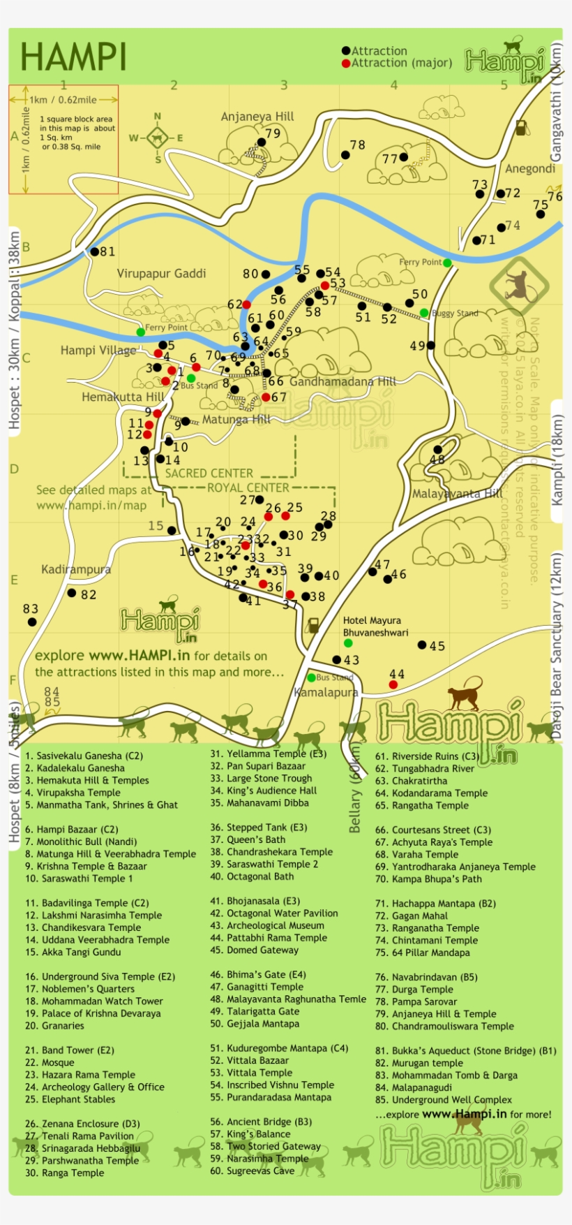 Map Show The Location Of Various Monuments In Hampi - Hampi, transparent png #2504670