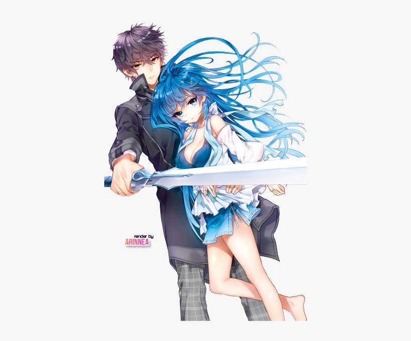 Anime Girl With Wavy Hair - Anime Girl Blue Hair With Boy, transparent png #2507603