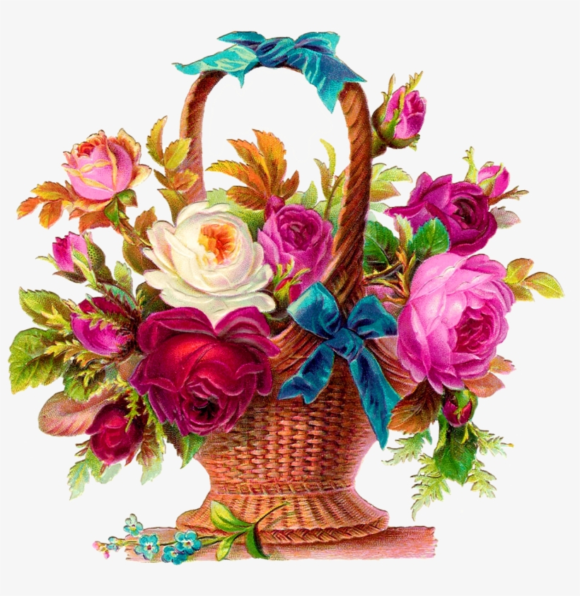 Printable Rose Flower Basket Scrapbooking Clip Art - Mothers Day Flowers Basket, transparent png #2520419