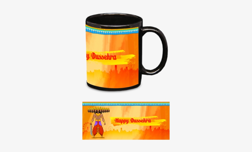 Ravan Wishing Happy Dussehra Black Patch Mug - Mug, transparent png #2520937