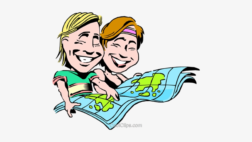 Cartoon Couple On Vacation - Map Clip Art, transparent png #2523094