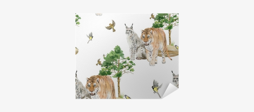 Seamless Pattern Repeated Tile Of Watercolor Animals - Watercolor Painting, transparent png #2524392