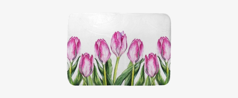 Watercolor Pink Tulip Flower Nature Border Frame Bath - Watercolor Painting, transparent png #2526982