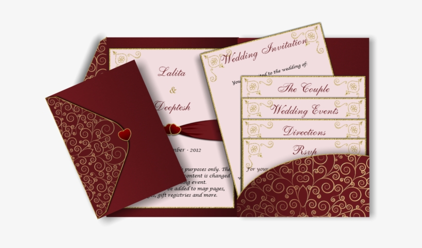 Red And Gold Card With Love Heart Detail - Dark Red Wedding Card, transparent png #2531016