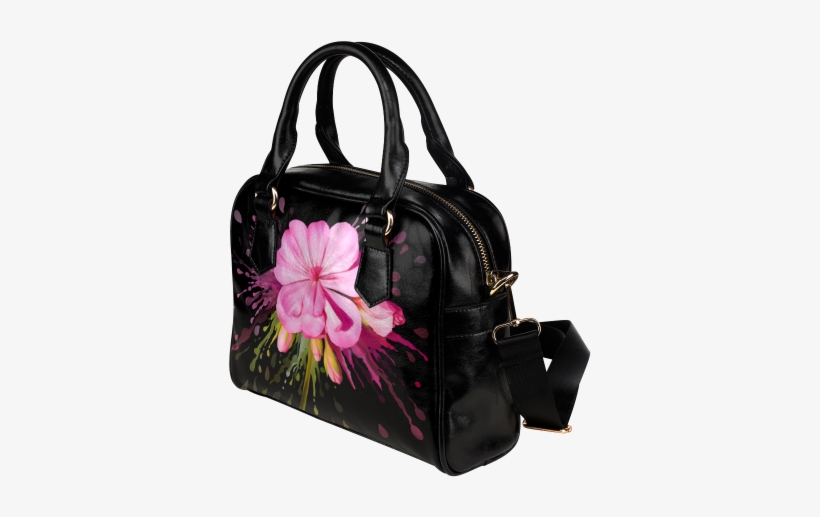 Pink Flower Color Splash, Watercolor Shoulder Handbag - Handbag, transparent png #2533211