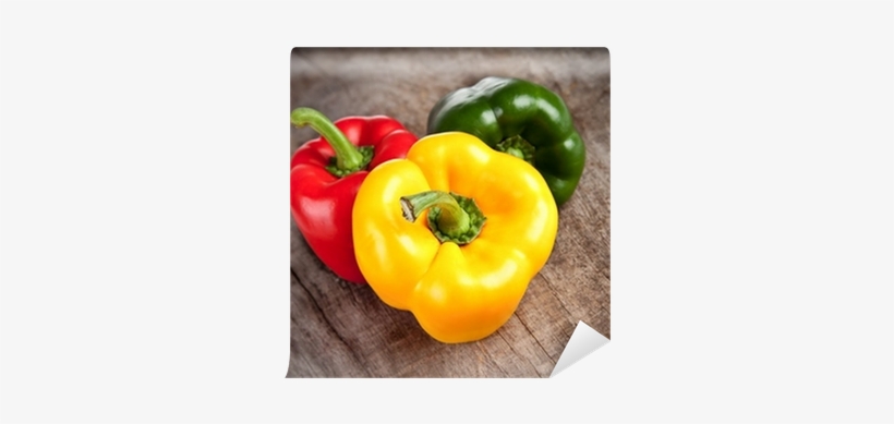 Colored Bell Peppers On Wooden Table Wall Mural • Pixers® - Fruits And Vegetables Website Template, transparent png #2534561