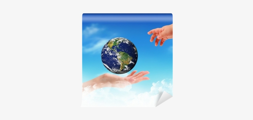 Globe In Human Hand Against Blue Sky Wall Mural • Pixers® - Planet Earth, transparent png #2535906