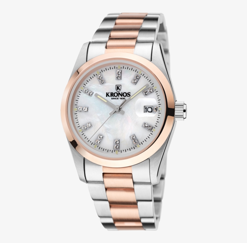 86313756 - Elegance Ladies Zirconia Bicolorkronos Watches, transparent png #2540848
