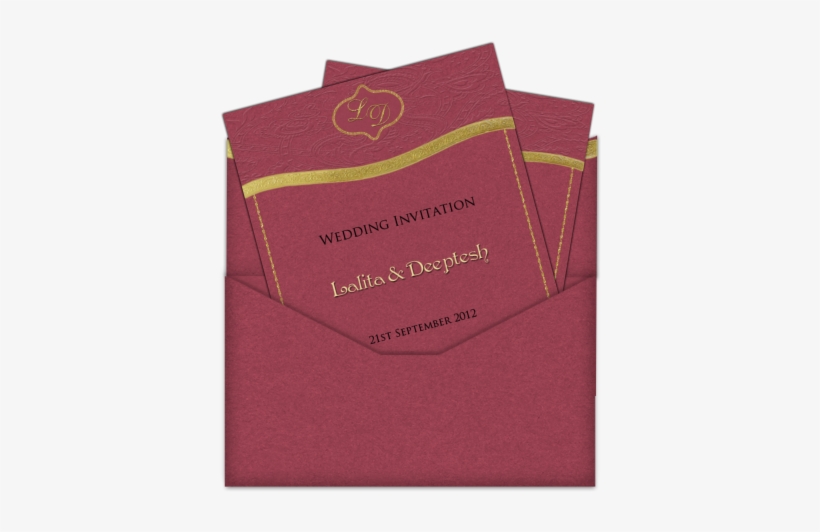 Indian Red Email Wedding Card Template With Gold Trim - Wedding Invitation, transparent png #2541001