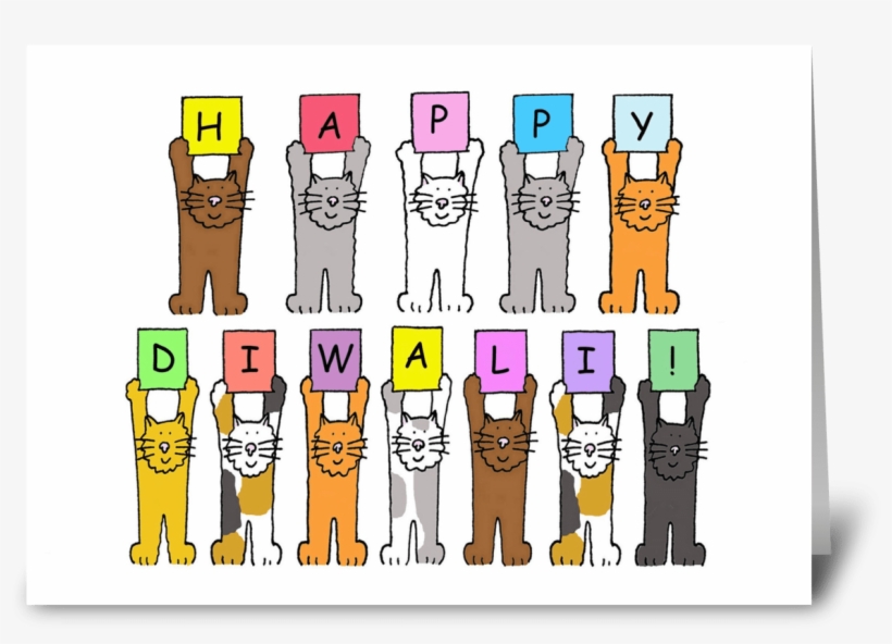 Happy Diwali Cats Greeting Card - Happy Diwali With Fun Cats. Card, transparent png #2542052