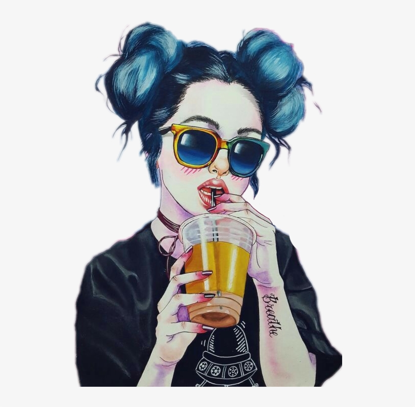 Tumblrgirl Tumblr Hipster Drink Cool Girl Post Tumblr - Girly Art, transparent png #2543158