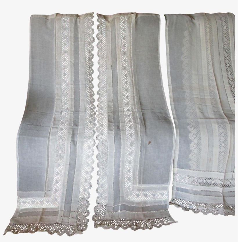 Png Black And White Stock Panels Made Lace Drawn Work - Lace Over Linen Curtains, transparent png #2543359