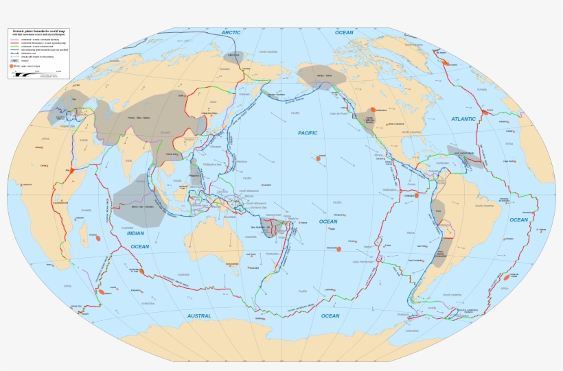 Tectonic Plates Boundaries World Map Wt 180dege Centered-en - Map, transparent png #2544778