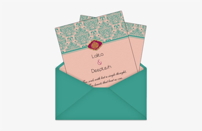 Peach And Turquoise Color E-wedding Invitation With - Peach And Turquoise Wedding Invitations, transparent png #2548010