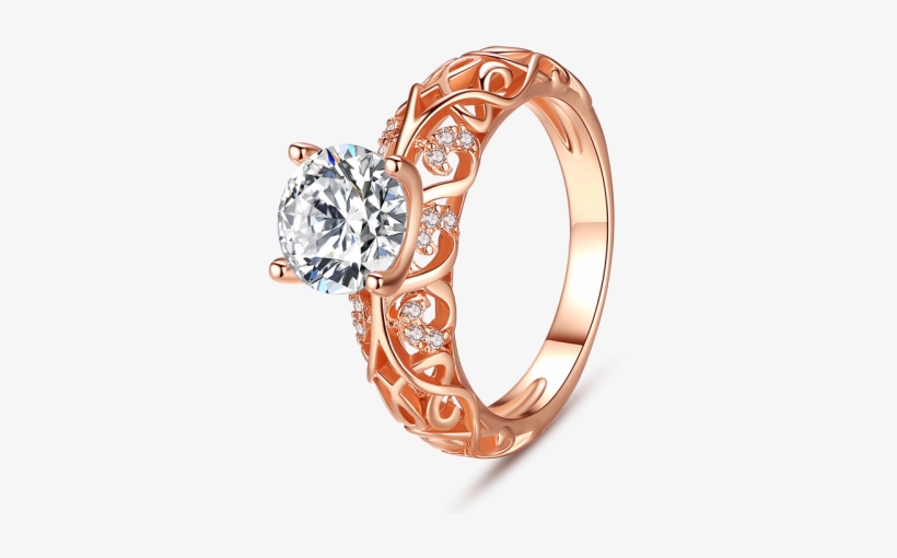 Round Cut Stone Rose Gold Engagement Ring - Rose Gold Engagement Ring Gemstone, transparent png #2553552