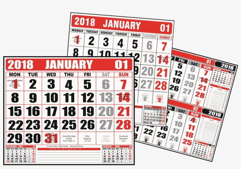 Office Calendars - Calendar 2018 Sri Lanka Jan, transparent png #2561712
