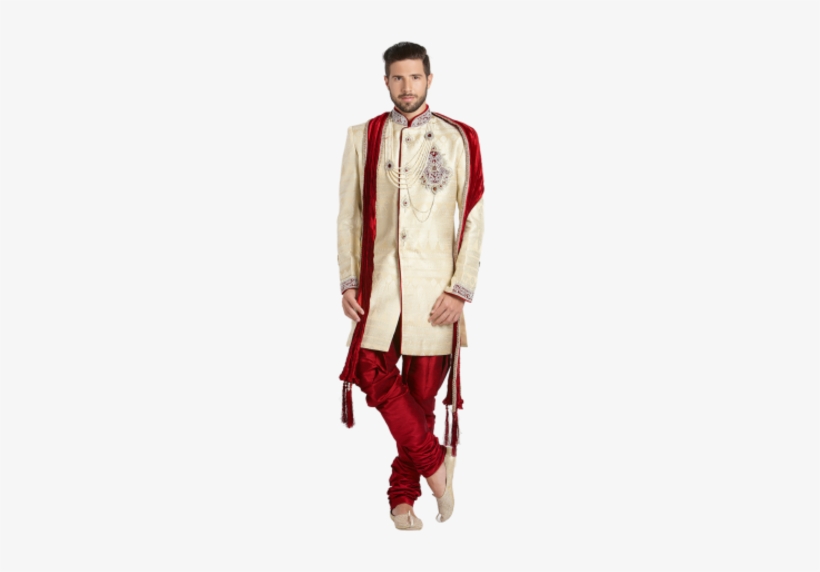 Beige Embroidered Indo Western Sherwani - Man In Sherwani Png, transparent png #2565029