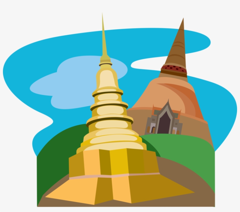 Vector Illustration Of Buddhist Phrathat Hariphunchai - Temple Thai Clipart Png, transparent png #2566332