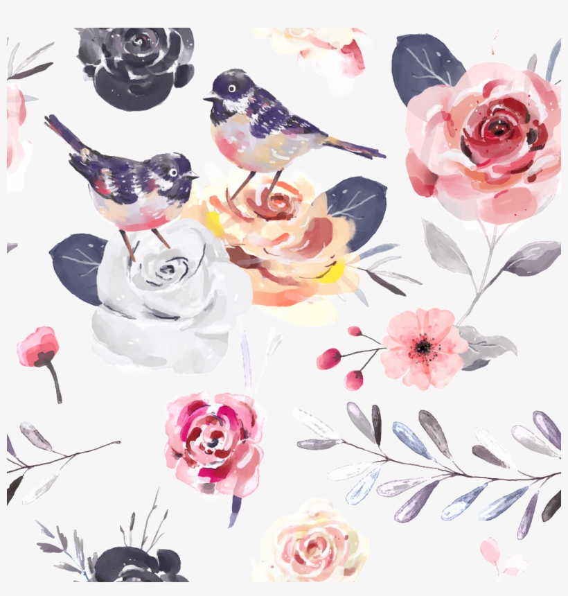 Hand Painted Gray Bird In Flower Cluster Background - Wallpaper, transparent png #2568104