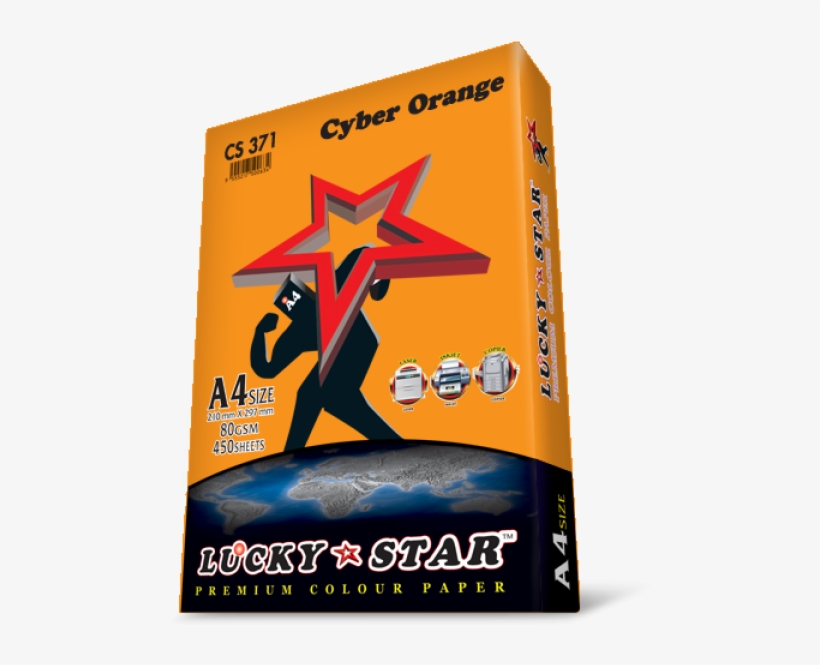 A4 Lucky Star Colour Paper Cs371 Cyber Orange 80gsm - Lucky Star A4 Colour Paper, transparent png #2568899