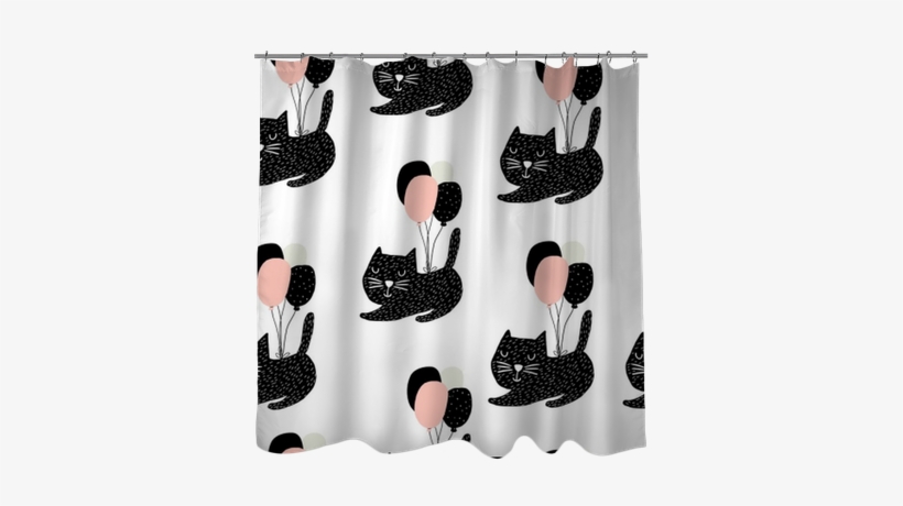 Seamless Childish Pattern With Cute Cats Flying With - Textile, transparent png #2570818