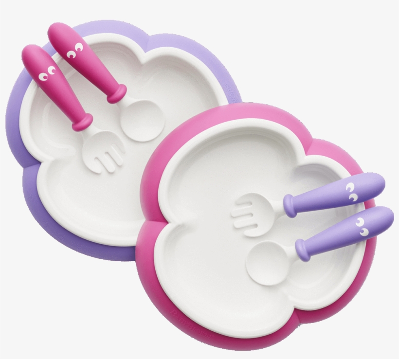 Babybjorn Baby Plate, Spoon And Fork, 2-pack - Babybjorn Baby Plate,spoon And Fork (pink/purple), transparent png #2571421