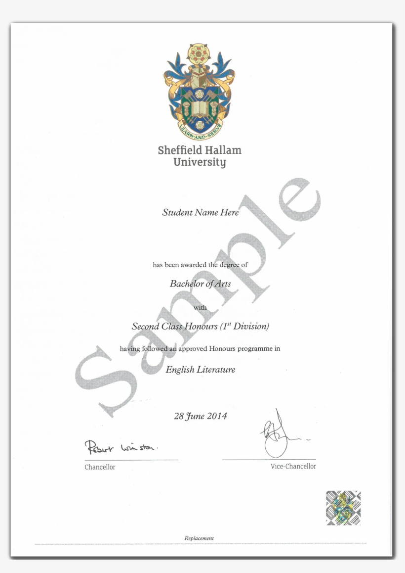 Award Certificates - Sheffield Hallam University Degree Certificates, transparent png #2573282