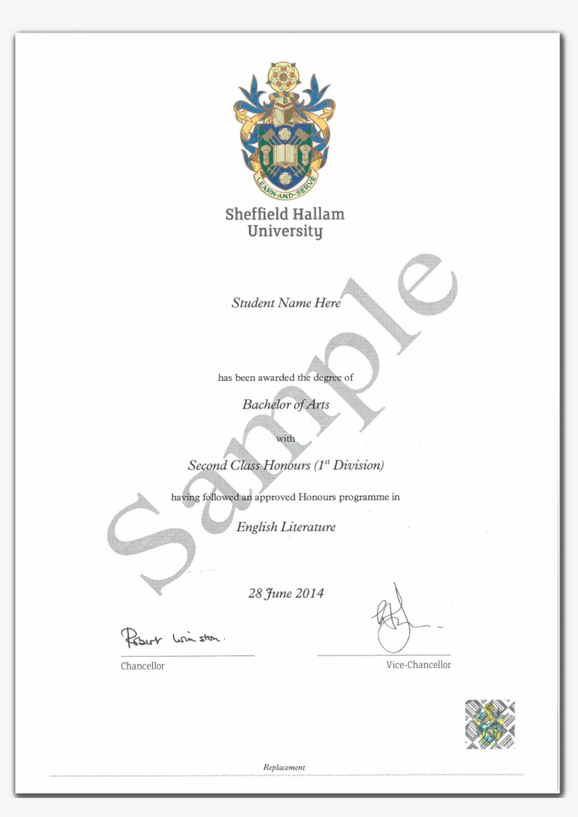 Award Certificates - Sheffield Hallam University Degree Certificates, transparent png #2573282