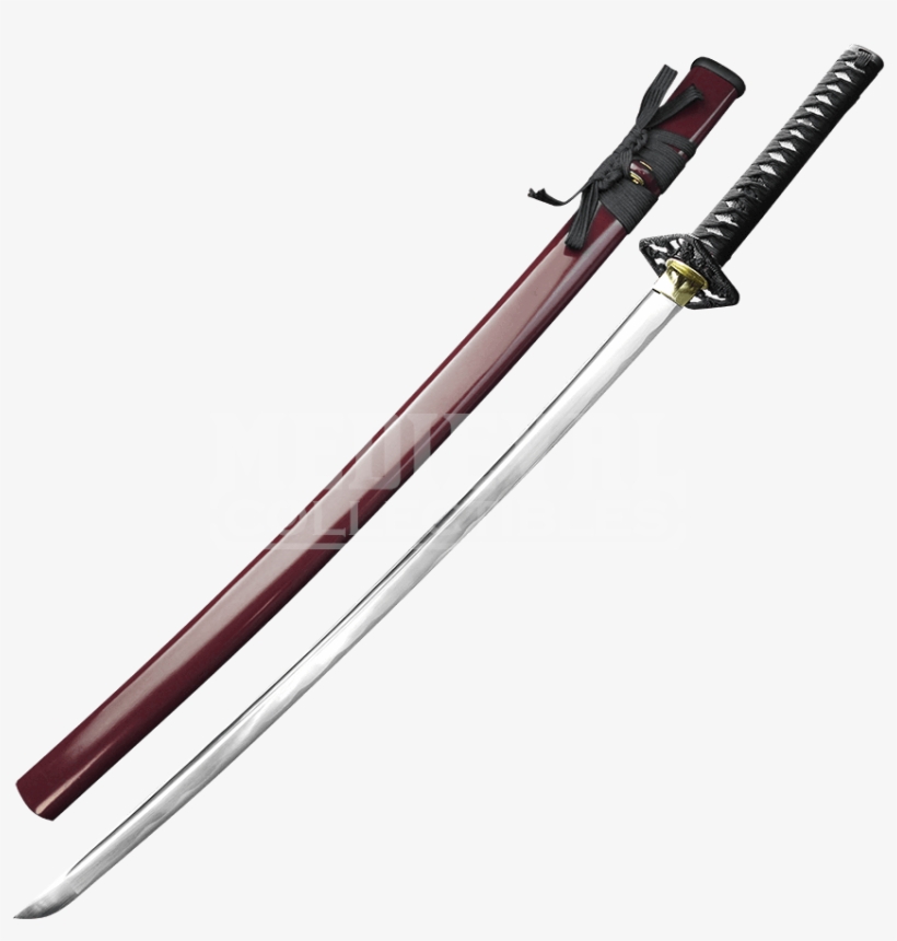 Hand Forged Samurai Sword With Red Scabbard - Sword, transparent png #2577206