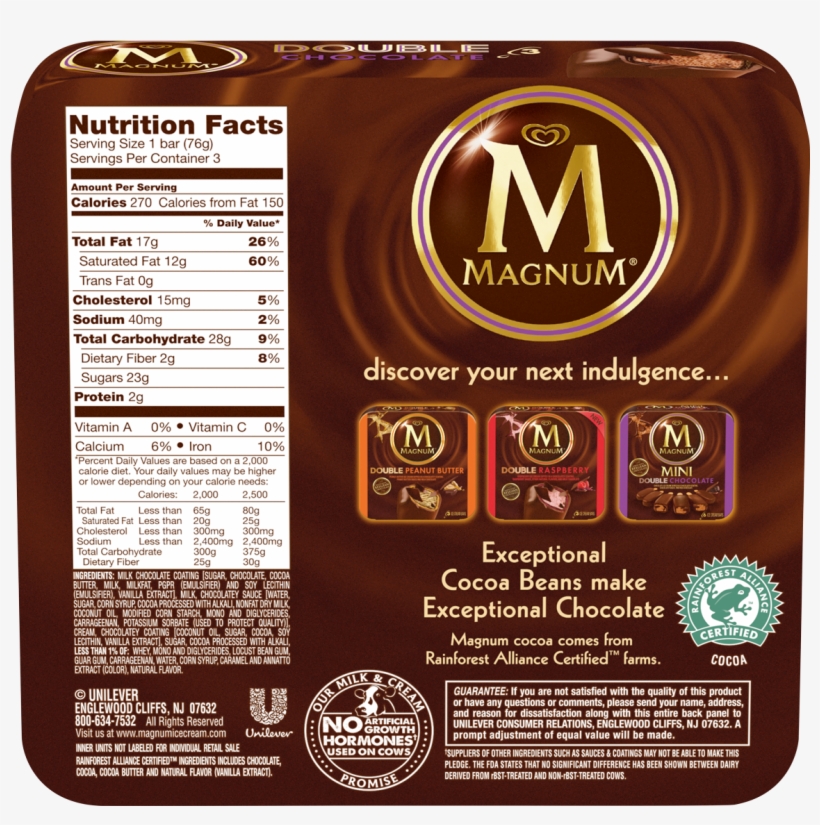 Magnum Bar Nutrition Information, transparent png #2580556