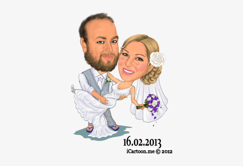 Wedding Caricature For Use On Surfboard As Guest Book - Wedding, transparent png #2584749