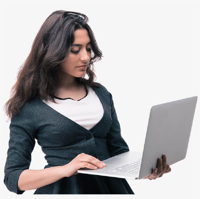 Lady Contacting E-gmat Support On Her Laptop<br - Lady With Laptop India Png, transparent png #2585472