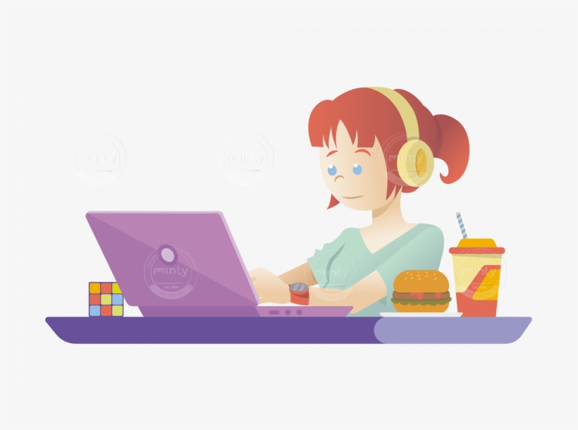 A Freelance Girl Working On Her Computer Drinking Juice - Music, transparent png #2586141