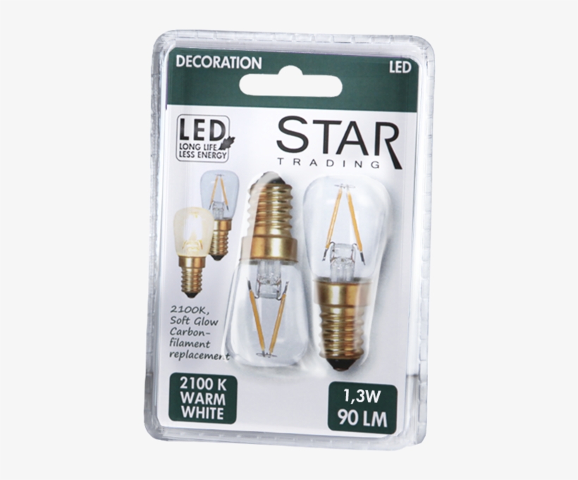 Led Lamp E14 2 Pack Soft Glow - Star Trading Led Pære Filament 1,3w 90lm 2100k, transparent png #2589310
