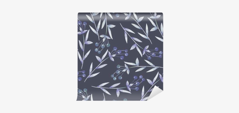 Seamless Pattern With The Blue Berries, Hand Drawn - Watercolor Painting, transparent png #2595239