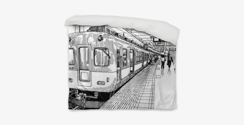 Japan Metro Train Station Platform In Osaka Drawing - Train Station Drawing, transparent png #2598355