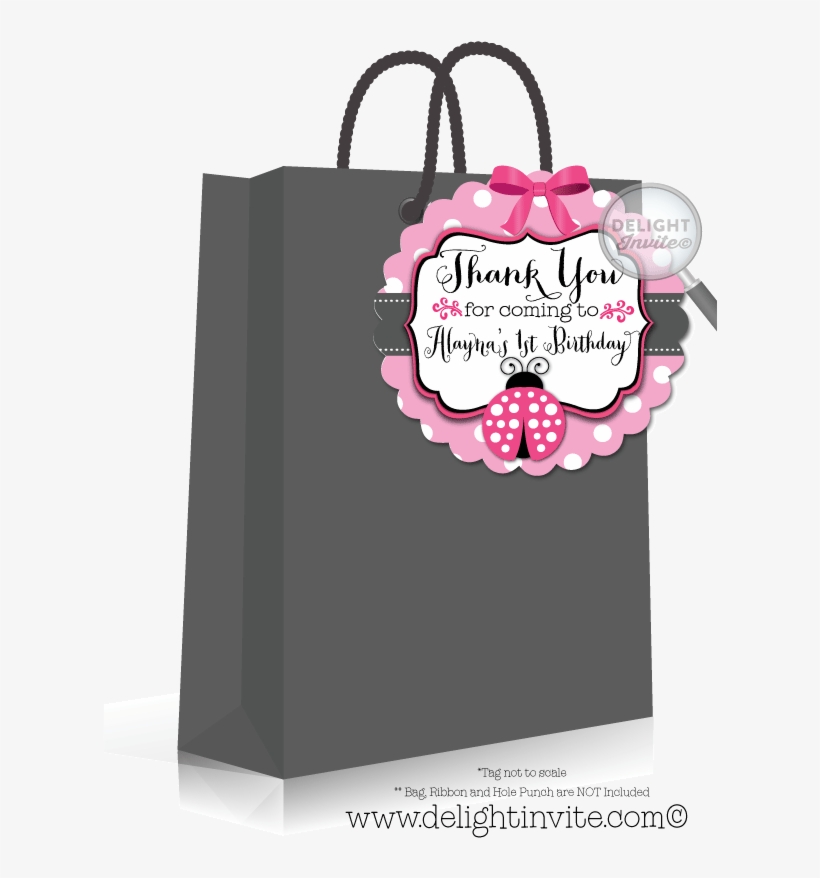 Ladybug 1st Birthday Favor Tag - Hello Kitty Paper Bag, transparent png #2599203