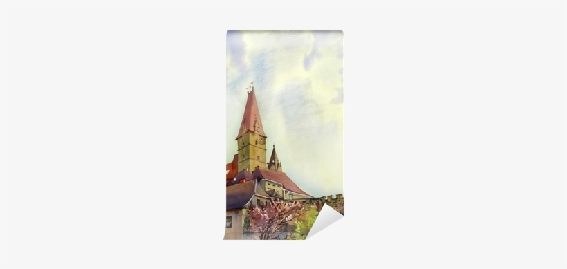 Watercolor Of Old Tower In Weisskirchen, Austria Wall - Painting, transparent png #261797