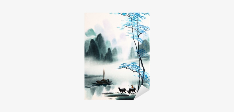 Chinese Landscape Watercolor Painting Sticker • Pixers® - Chinese Landscape Watercolor, transparent png #262215