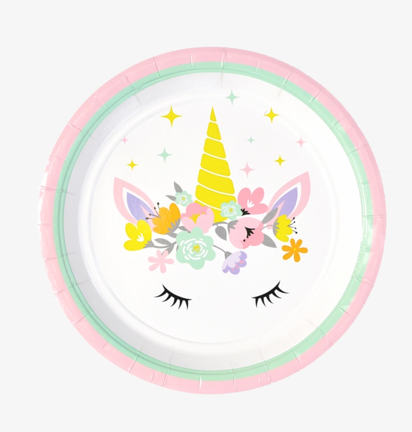 Unicorn Party Plate 9 Inch Dinner Plate Set Of - Rosto De Unicórnio, transparent png #262968