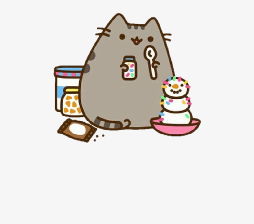 Pusheen Pusheeneating Icecream Icecreamman Sprinkles - Ice Cream Pusheen Cat Eating, transparent png #264051