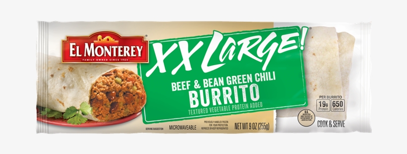 Xxl Beef Bean Green Chili Burrito - El Monterey Xx Large Burrito Bean & Cheese - 10, transparent png #269611