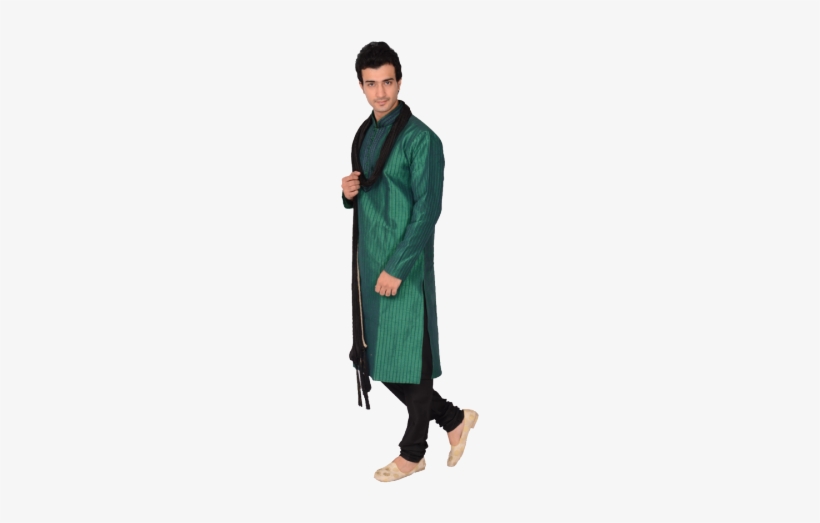 Emerald Green Katan Silk Kurta With Thread Neck Detail - Emerald Green Mens Kurta, transparent png #2600037