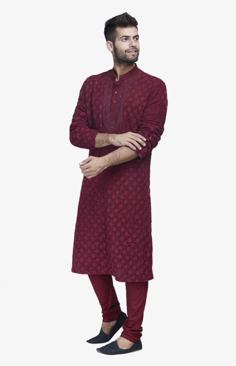 Embroidered Maroon Kurta Set - Embroidery, transparent png #2601329