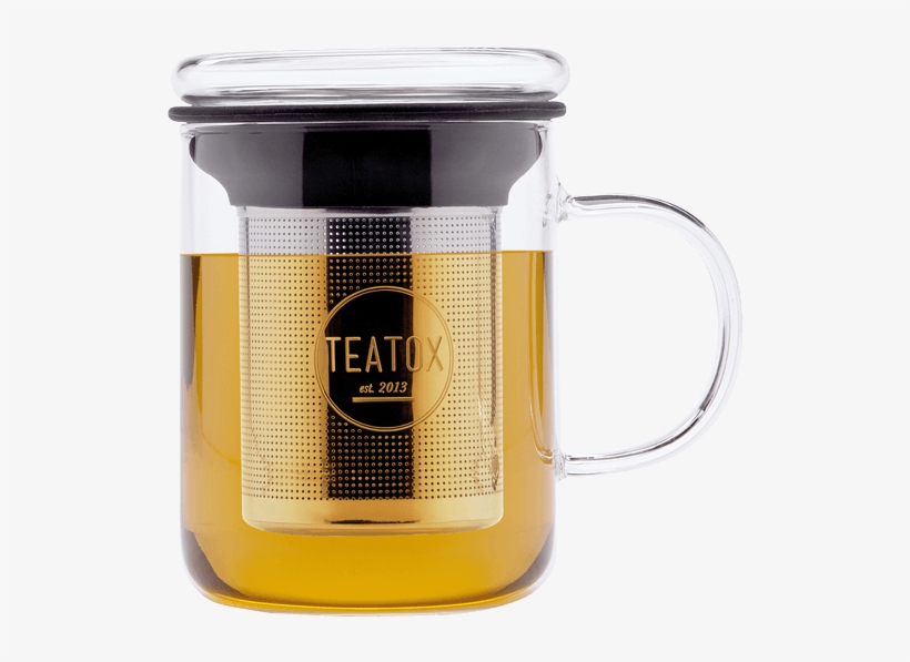 Tea Mug With Removable Tea Strainer And Glass Lid - Teatox, Glass Mug With Filter - 330ml, Stainless Steel, transparent png #2602859